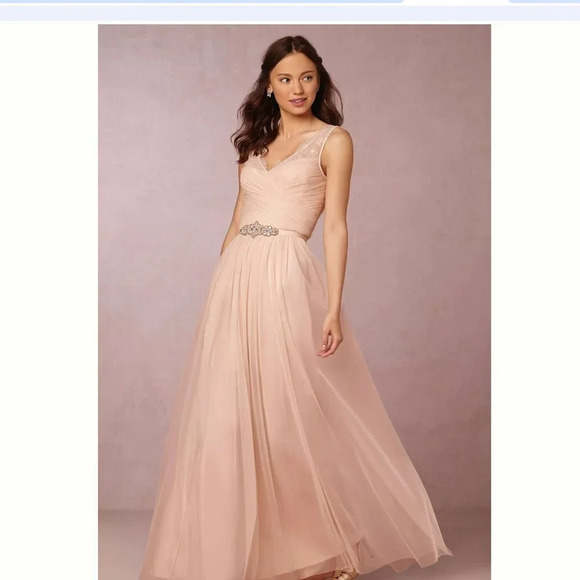 Hitherto Anthropologie BHLDN Fleur Blush Pink Lace Sleeve Bridesmaid Dress Sz 10 - Picture 1 of 9